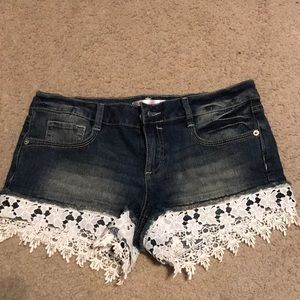 Blue Jean shorts with white lace